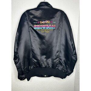 Vintage Showboat Las Vegas Jacket Mens Large Black Satin Bomber Hotel Casino 90s